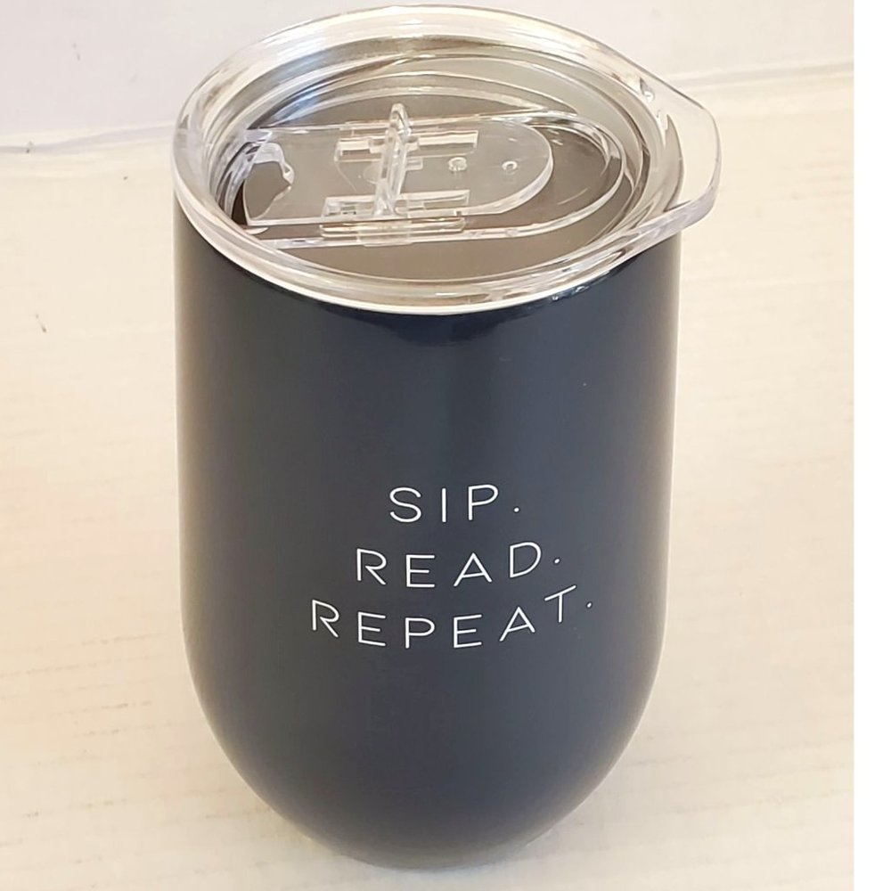 Wine Tumbler "Sip Read Repeat" 16oz Navy Blue